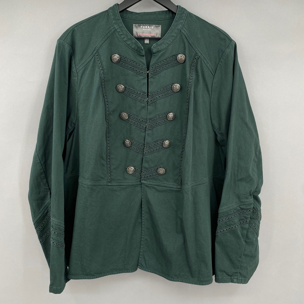 Torrid Military Peplum Jacket Women 3 3X Green Steampunk Crest Button Utility